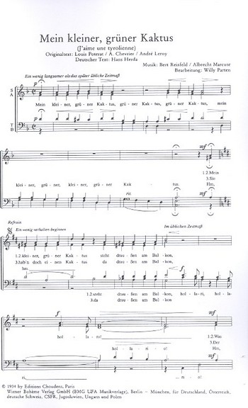 Mein kleiner grner Kaktus fr gem Chor a cappella
